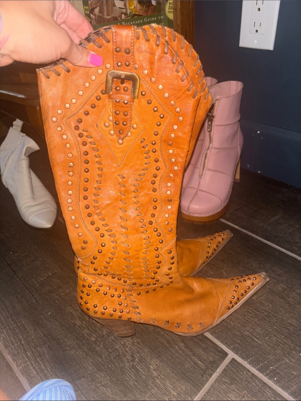 Jade Orange Studded Leather Ankle Booties